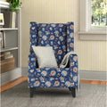 Adorn India Christopher 1 Seater Wing Chair Floral Print with Puffy (Blue)