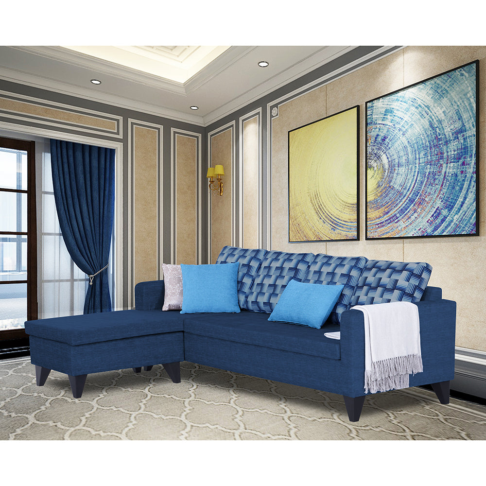 Adorn India Calloway Bricks L Shape 5 Seater Sofa Set (Left Hand Side) (Blue)