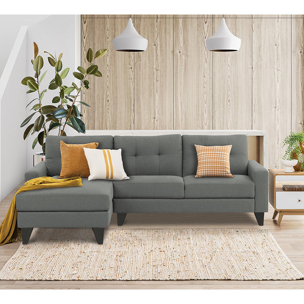 Adorn India Midas L Shape 6 Seater Sofa Set Left Hand Side (Grey)
