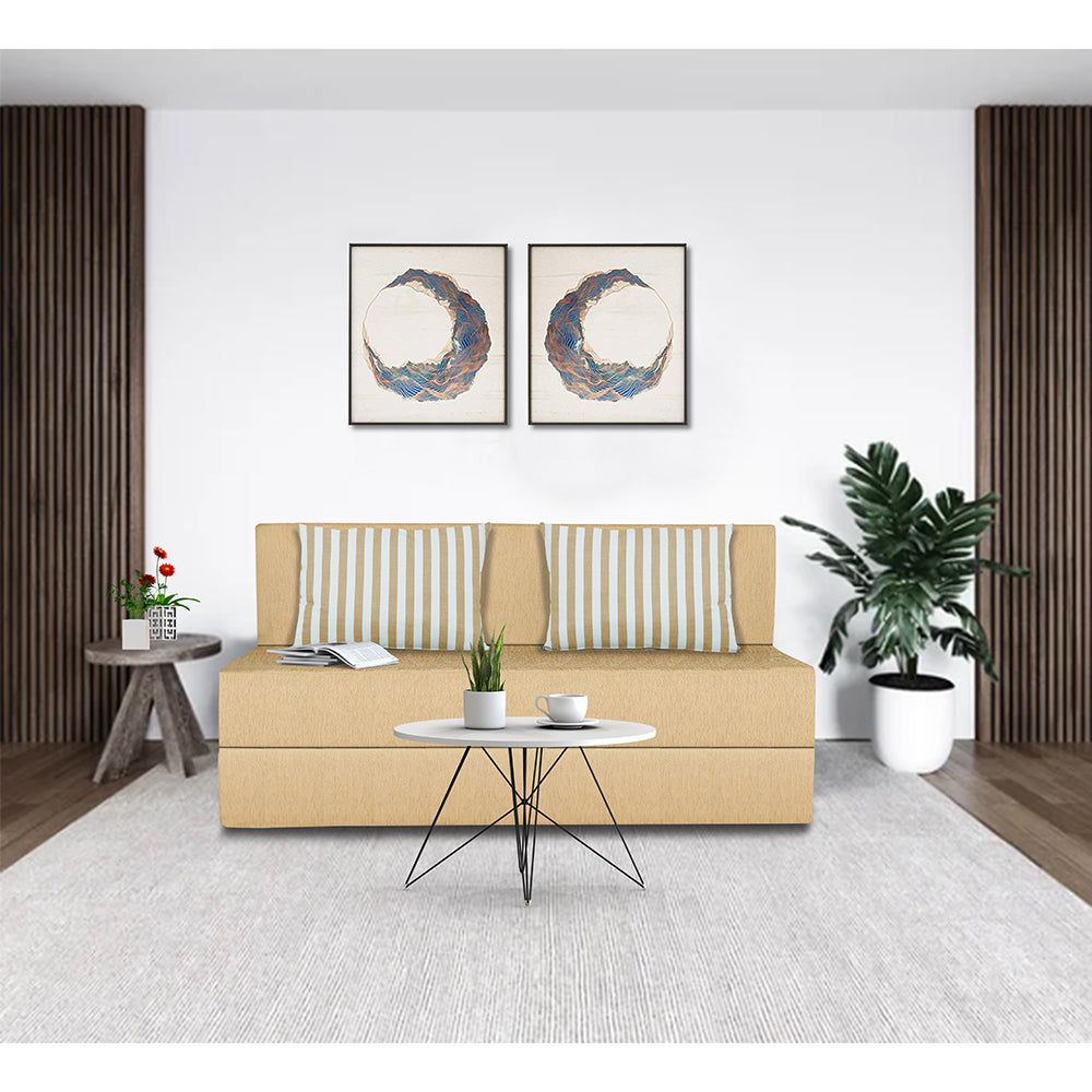 Adorn India Easy Alyn Plus Stripes 3 Seater Foam Sofa Cum Bed (5X6) (Beige) (1 Year Warranty)