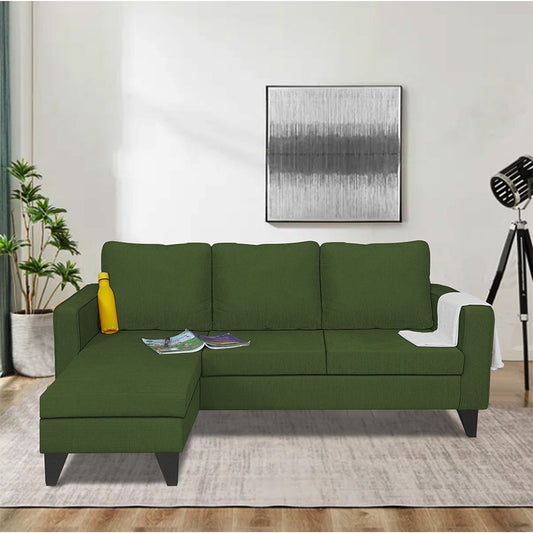 Adorn India Chandler L Shape 4 Seater Sofa Set Plain (Left Hand Side) (Green)