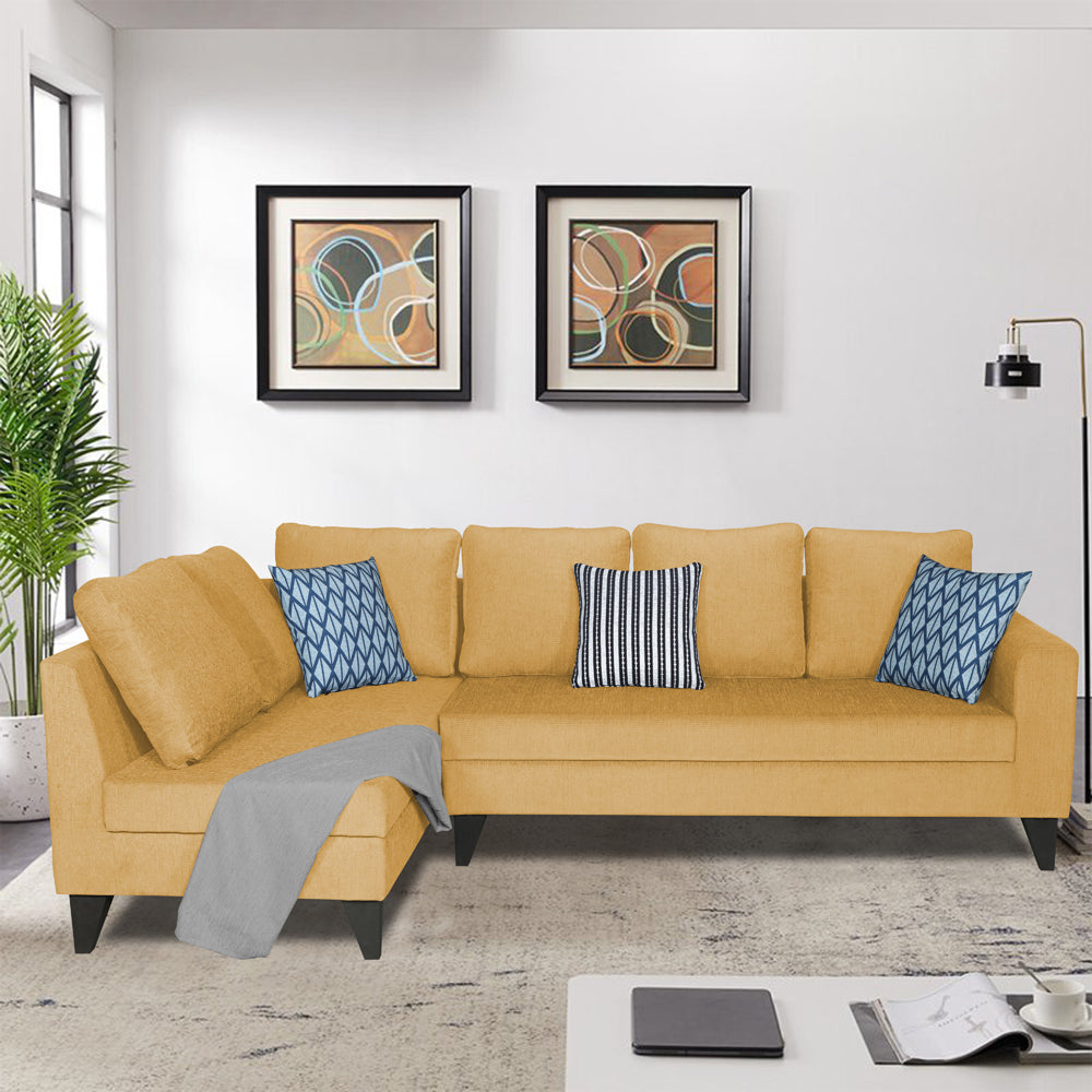 Adorn India Bryson L Shape 6 Seater Sofa Set Plain (Left Hand Side) (Beige) (3 Year Warranty)