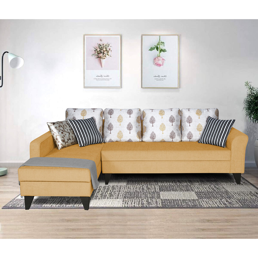 Adorn India Maddox L Shape Digital Print 6 Seater Sofa Set (Left Hand Side) (Beige) (3 Year Warranty)