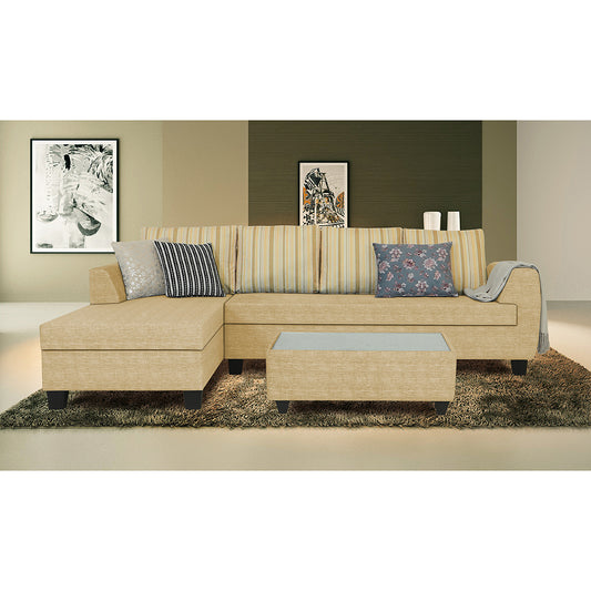 Adorn India Raiden Stripes L Shape 6 Seater Sofa Set with Center Table (Left Hand Side) (Beige) (3 Year Warranty)