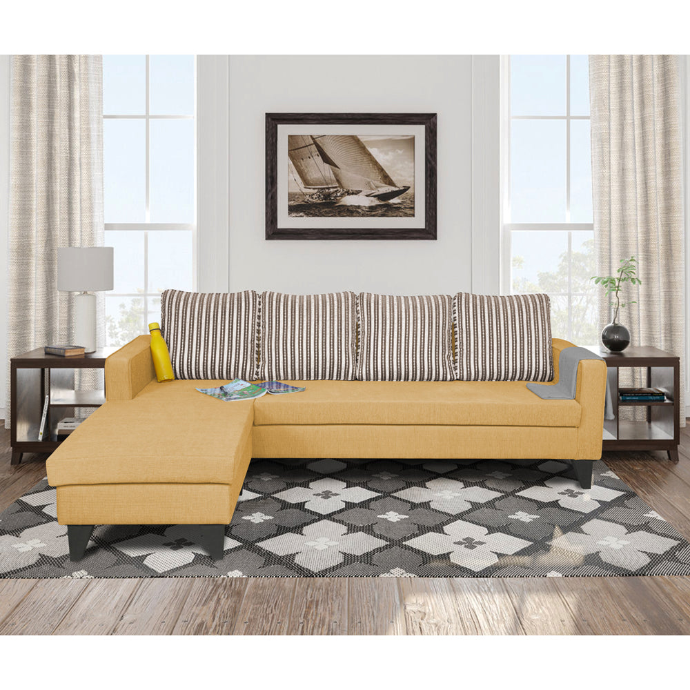 Adorn India Chandler L Shape 5 Seater Sofa Set Stripes (Left Hand Side) (Beige)