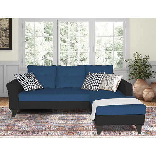 Adorn India Maddox L Shape 4 Seater Sofa Set Tufted Two Tone (Right Hand Side) (Blue & Black)