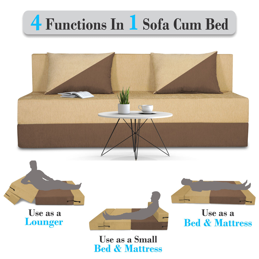 Adorn India Foam Easy Desmond 4 Seater Sofa Cum Bed 6 X 6 (Brown & Beige) (1 Year Warranty)