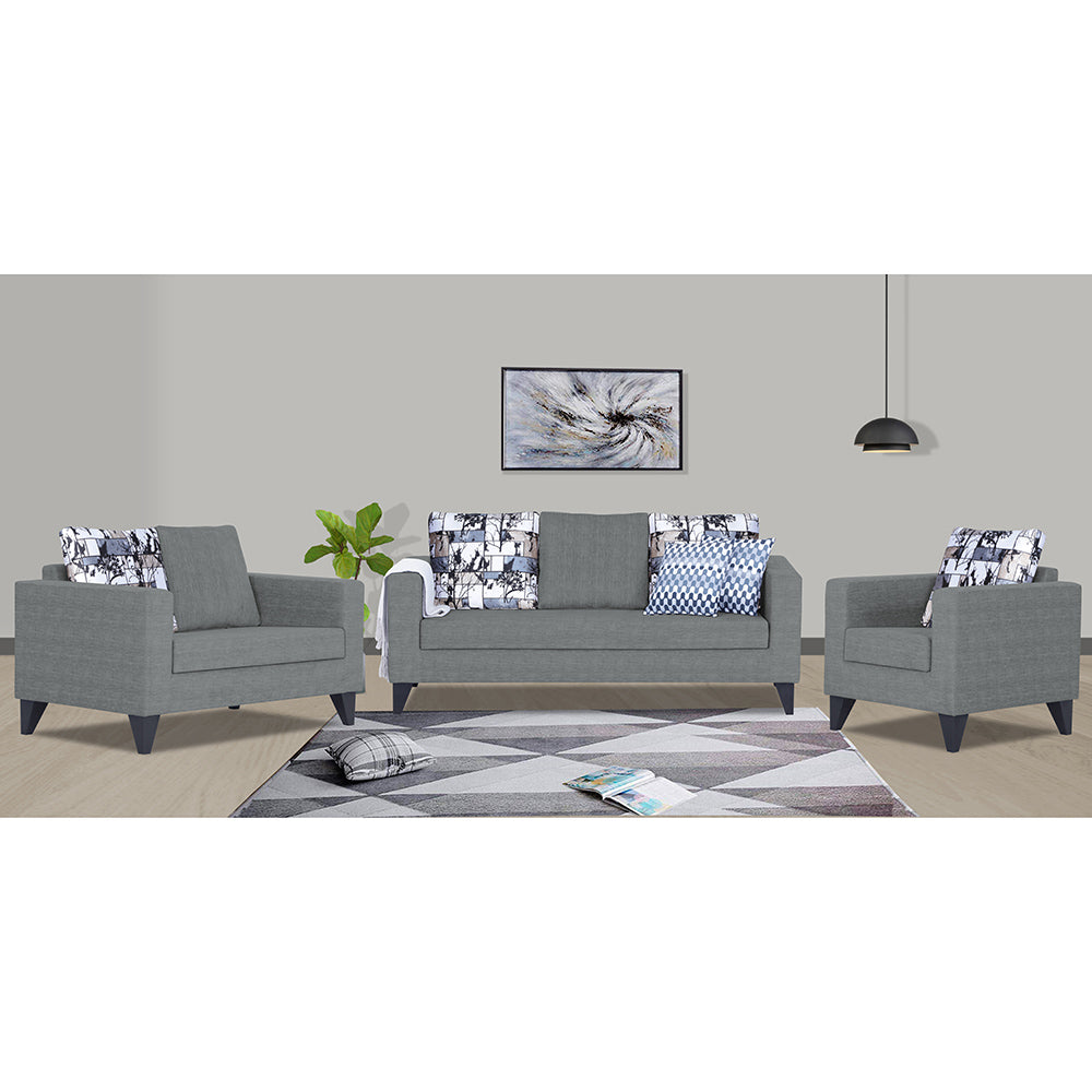 Adorn India Hallton Digitel Print Cushion 3+2+1 6 Seater Sofa Set (Grey) (3 Year Warranty)