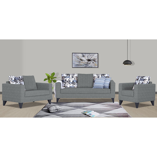 Adorn India Hallton Digitel Print Cushion 3-2-1 Six Seater Sofa Set (Grey)