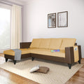 Adorn India Ashley L Shape 6 Seater Sofa Set Leatherette Fabric Plain (Left Hand Side) (Brown & Beige) (3 Year Warranty)