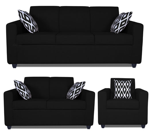 Adorn India Monteno Six Seater 3+2+1 Sofa Set (Black)