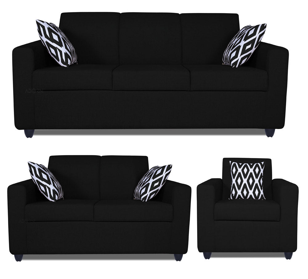 Adorn India Monteno Six Seater 3+2+1 Sofa Set (Black) (3 Year Warranty)
