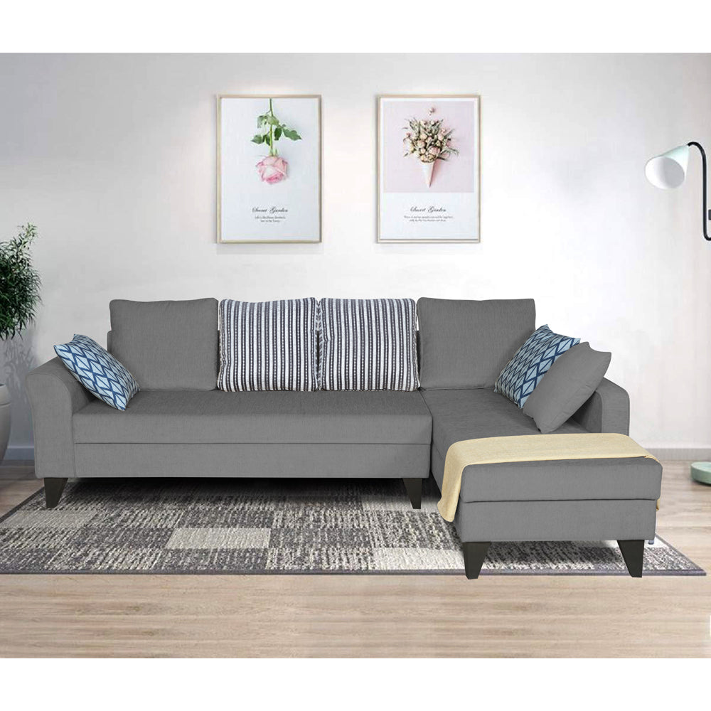 Adorn India Maddox L Shape 6 Seater Sofa Set Stripes (Right Hand Side) (Grey)