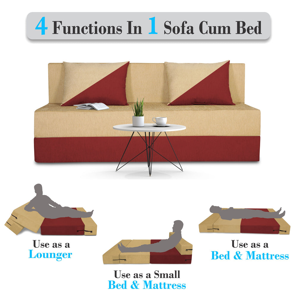 Adorn India Easy Desmond 3 Seater Sofa Cum Bed 5 x 6 (Maroon & Beige) (1 Year Warranty)