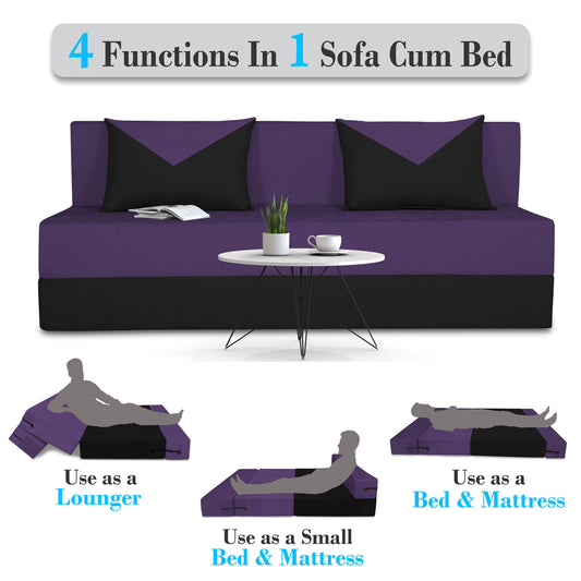 Adorn India Easy Desmond 3 Seater Sofa Cum Bed 6 x 6 (Purple & Black)