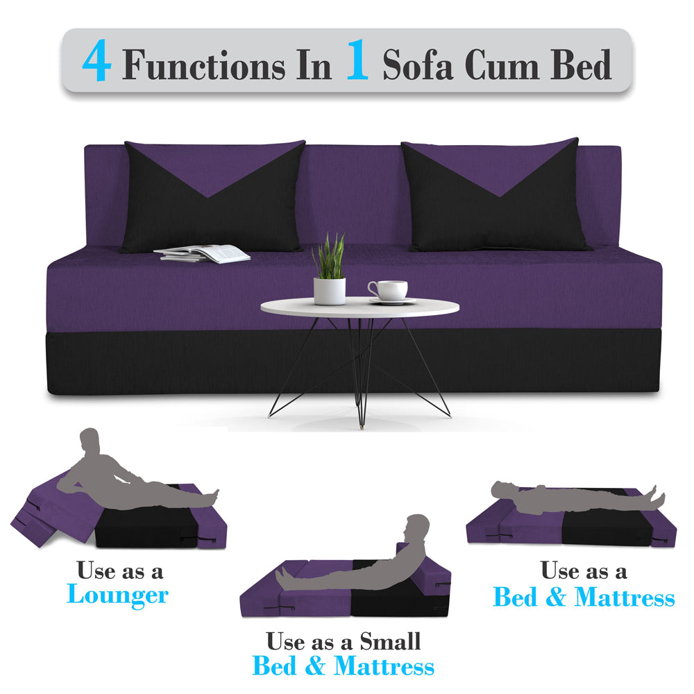 Adorn India Easy Desmond 4 Seater Sofa Cum Bed 6 x 6 (Purple & Black) (1 Year Warranty)