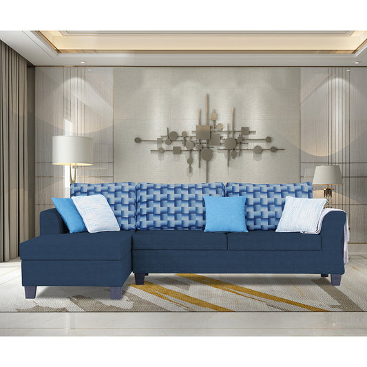 Adorn India Alexia Plus Bricks L Shape 6 Seater Sofa Set (Left Hand Side) (Blue)