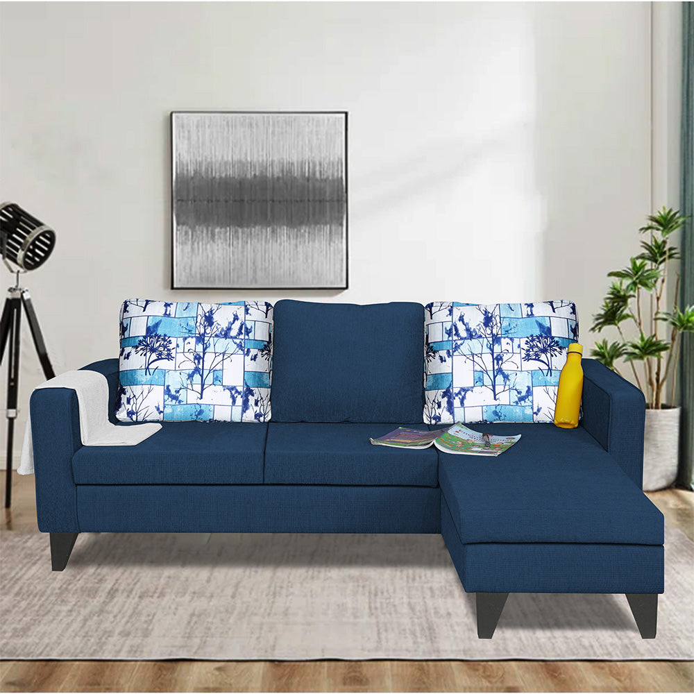 Adorn India Hallton L Shape 4 Seater Sofa Set Digital Print (Blue)(3 Year Warranty)