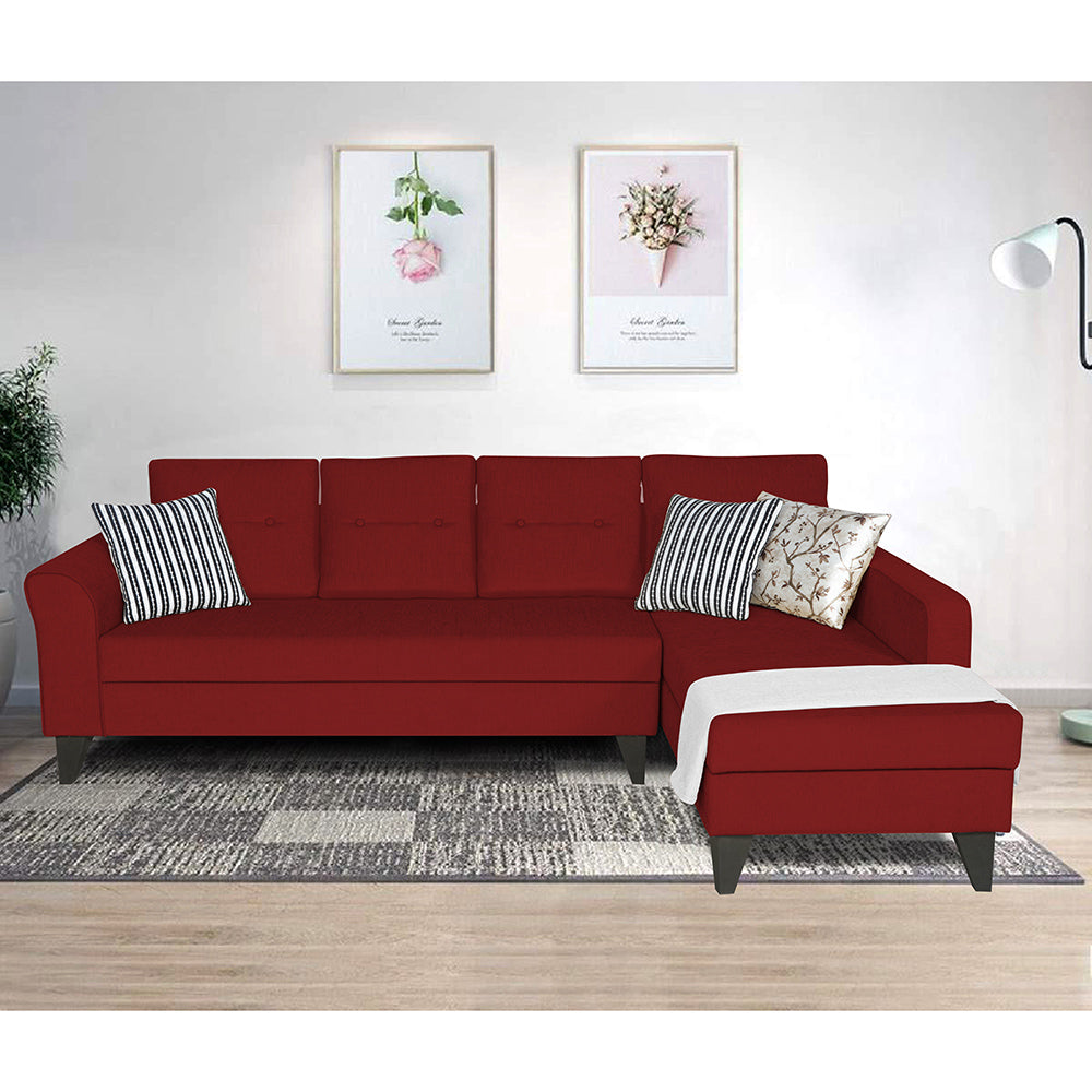 Adorn India Maddox Tufted L Shape 6 Seater Sofa Set RHS (Maroon) (3 Year Warranty)