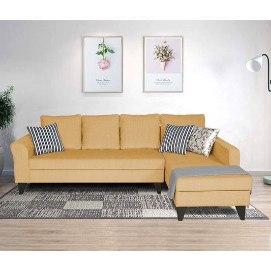 Adorn India Maddox L Shape 6 Seater Sofa Set Plain (Right Hand Side) (Beige)