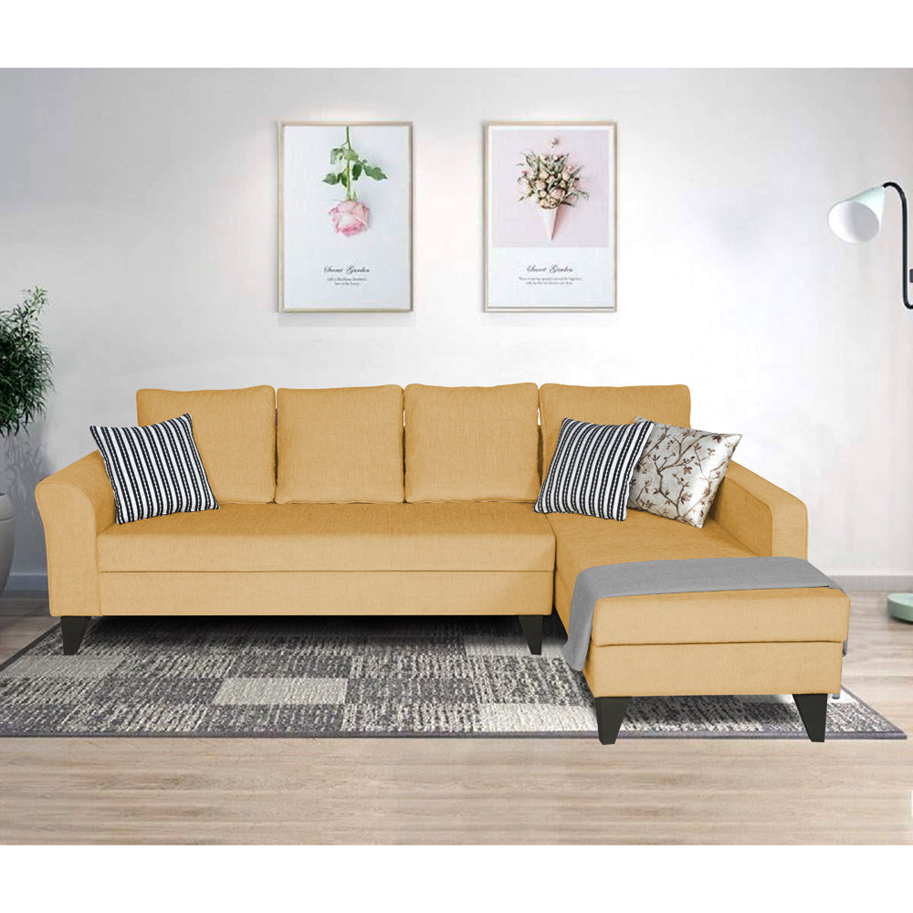Adorn India Maddox Plain L Shape 6 Seater Sofa Set RHS (Beige) (3 Year Warranty)