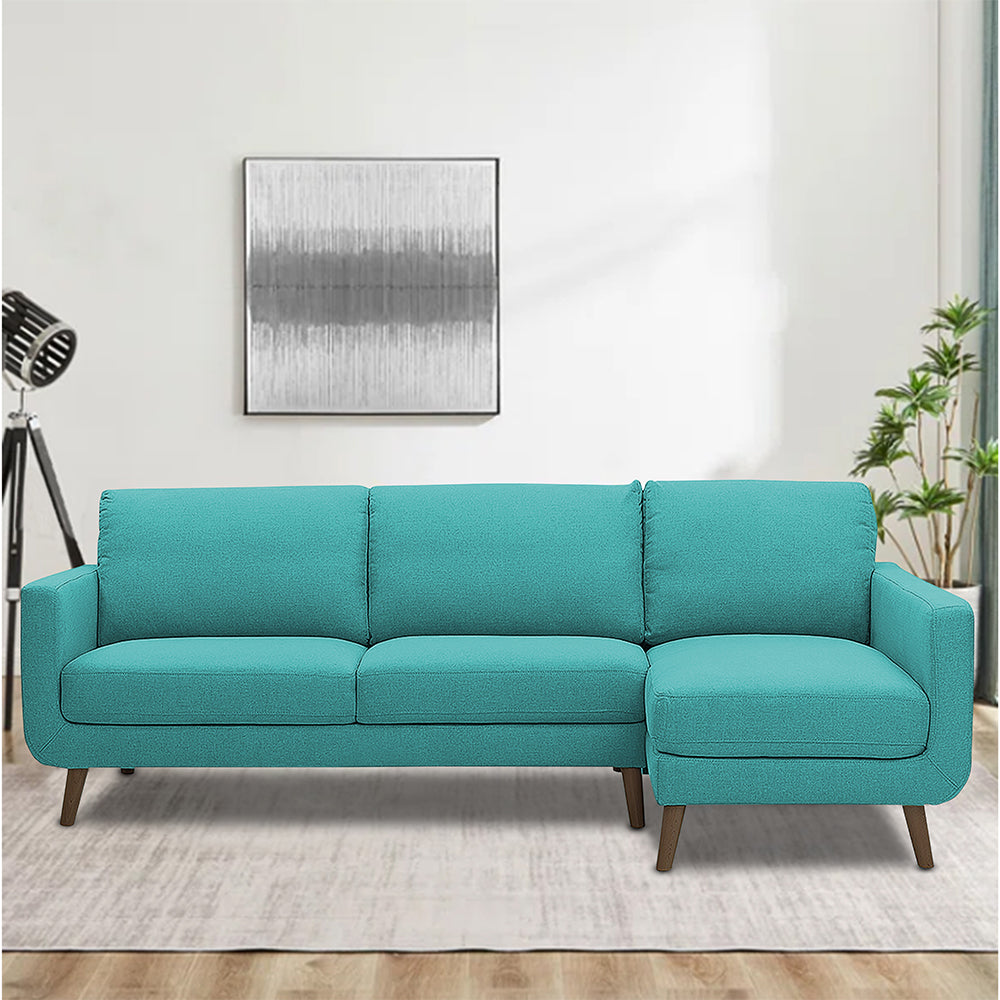 Adorn India Damian L Shape 6 Seater Sofa Set RHS (Aqua Blue) (3 Year Warranty)