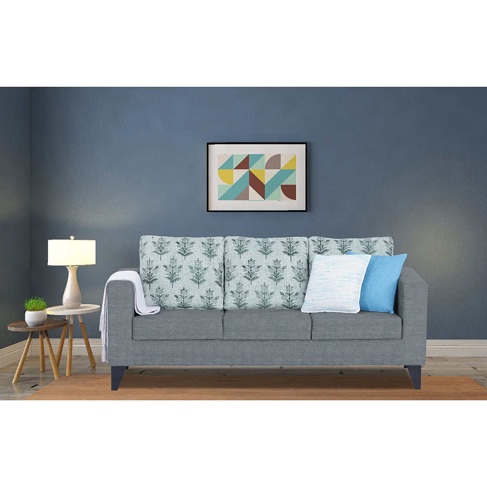 Adorn India Straight line Plus Leaf 3 Seater Sofa (Grey) (3 Year Warranty)