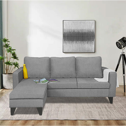 Adorn India Chandler L Shape 4 Seater Sofa Set Plain (Left Hand Side) (Grey)