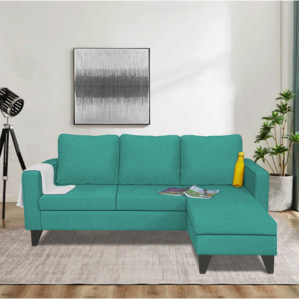 Adorn India Chandler Plain L Shape 4 Seater Sofa Set (Aqua Blue) (3 Year Warranty)