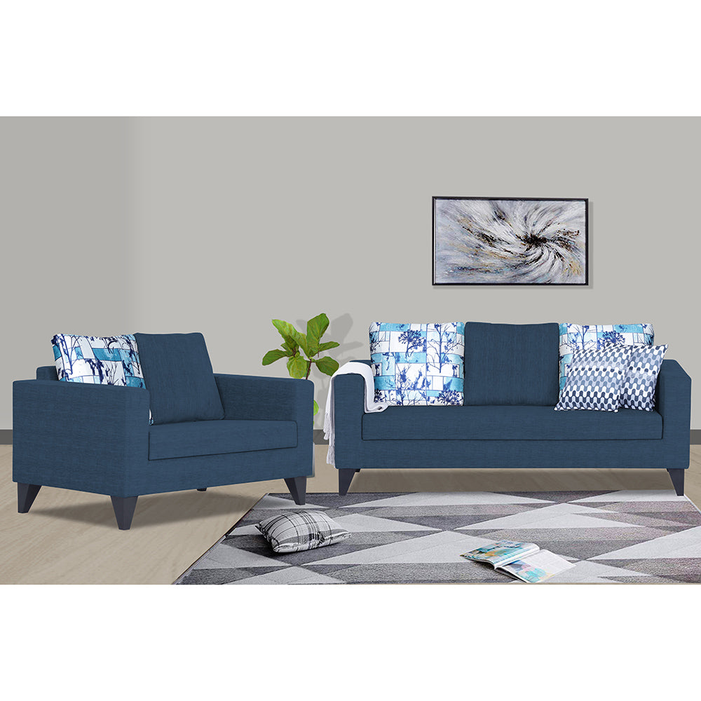 Adorn India Hallton Digitel Print Cushion 3+2 5 Seater Sofa Set (Blue) (3 Year Warranty)