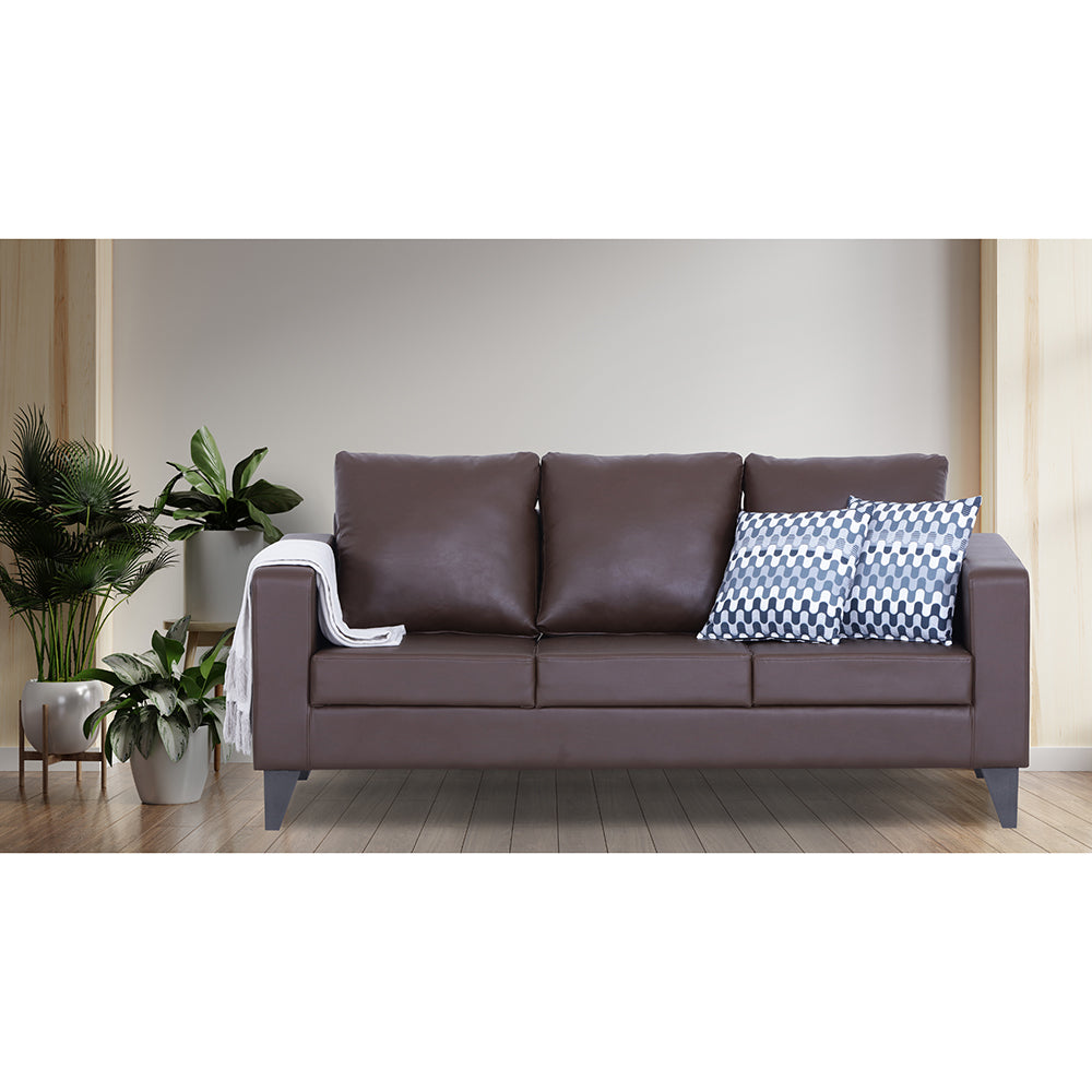 Adorn India Straight line Plus Leatherette 3 Seater Sofa (Brown) (3 Year Warranty)