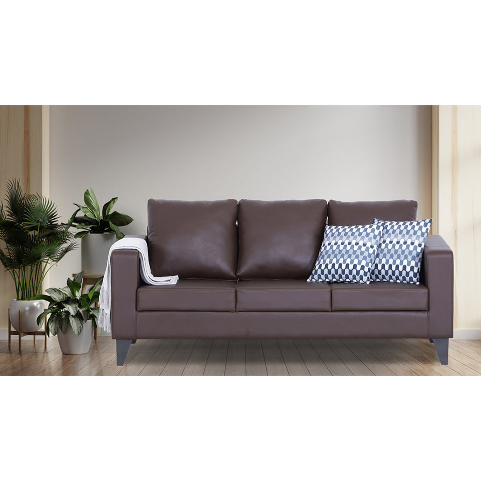 Straight line Plus Leatherette 3 Seater Sofa (Brown)