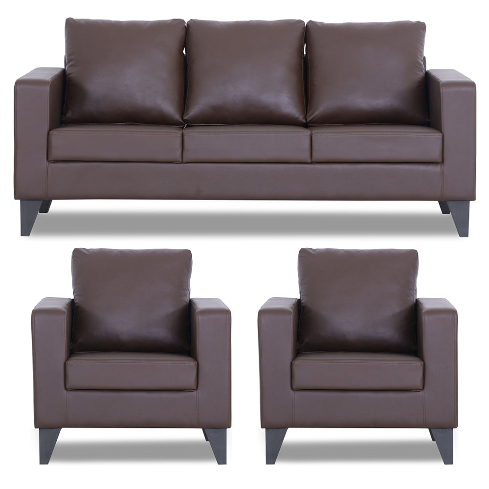 Adorn India Straight line Plus Leatherette 3+1+1 5 Seater Sofa Set (Brown) (3 Year Warranty)