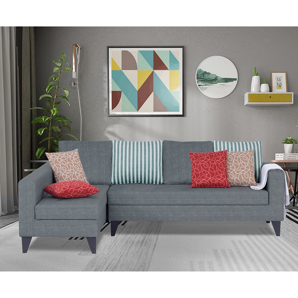 Adorn India Beetle Plus Stripes L Shape 6 Seater Sofa Set (Left Hand Side) (Grey) (3 Year Warranty)
