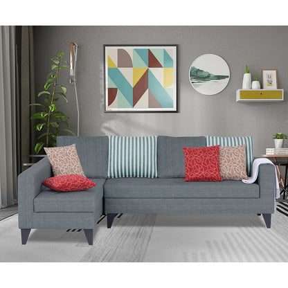 Adorn India Beetle Plus Stripes L Shape 6 Seater Sofa Set (Left Hand Side) (Grey)