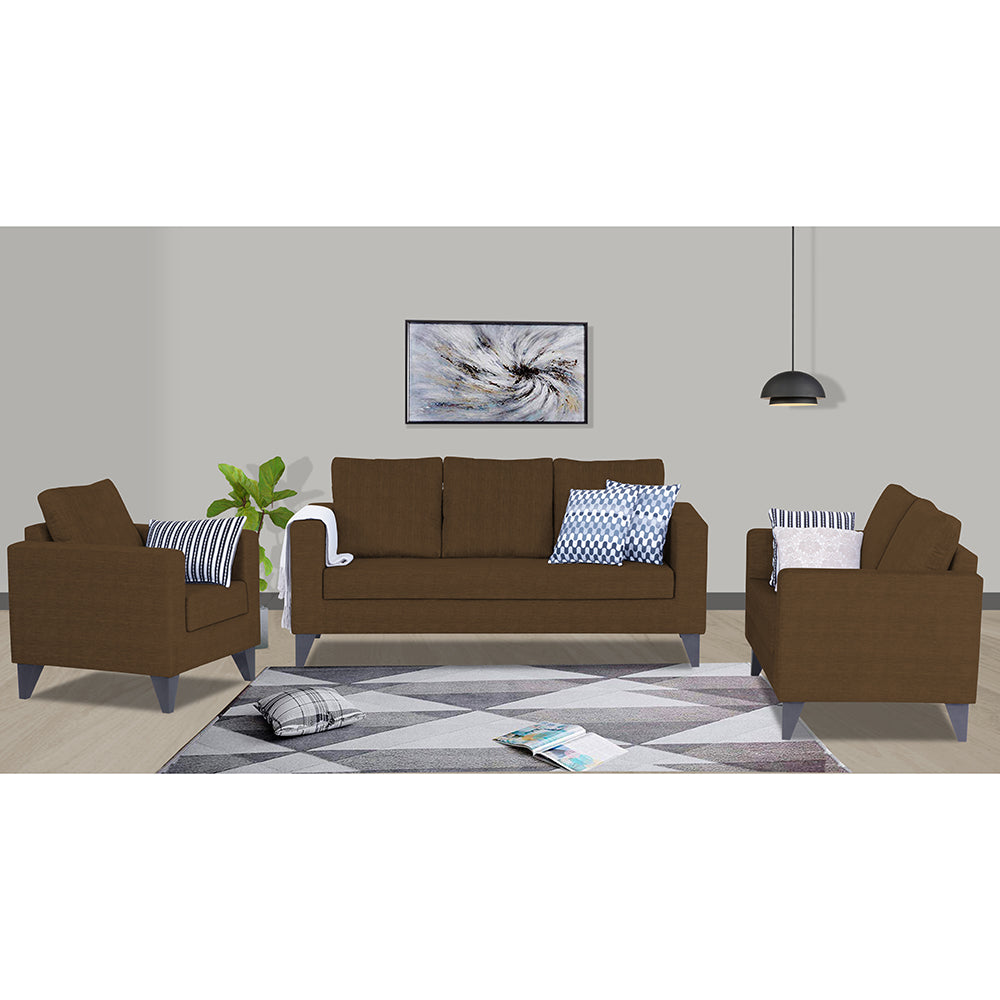 Adorn India Hallton Plain 3+2+1 6 Seater Sofa Set (Brown) (3 Year Warranty)