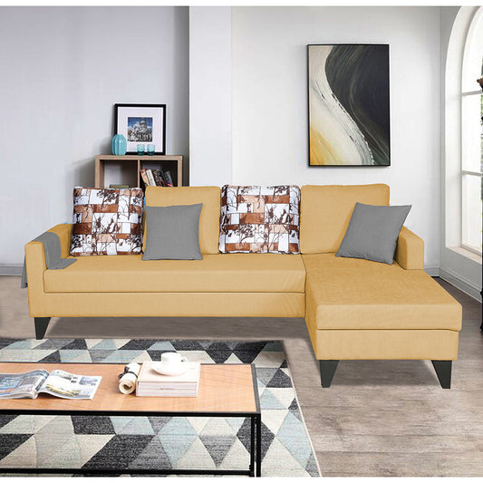 Adorn India Hallton L Shape 5 Seater Sofa Set Digitel Print (Right Hand Side) (Beige)