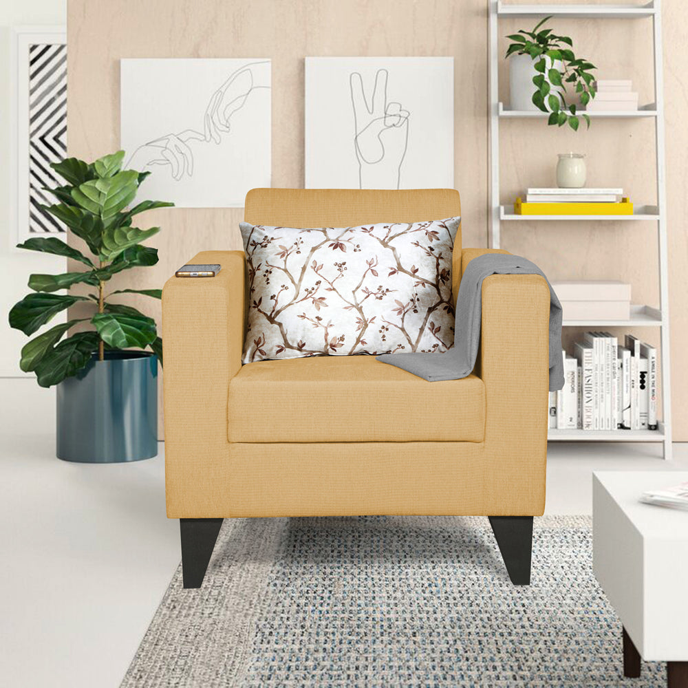 Adorn India Wood Bladen 1 Seater Sofa (Beige)