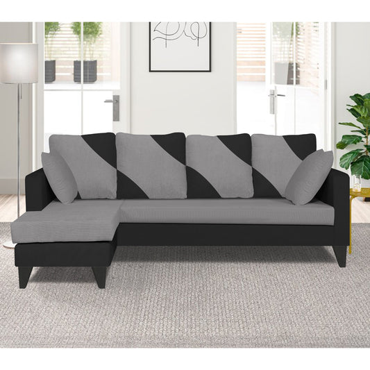 Adorn India Denver L Shape 5 Seater Sofa Set (Left Hand Side) (Grey & Black)