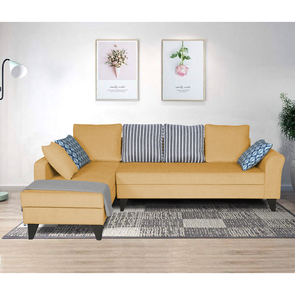 Adorn India Maddox Stripes L Shape 6 Seater Sofa Set LHS (Beige) (3 Year Warranty)