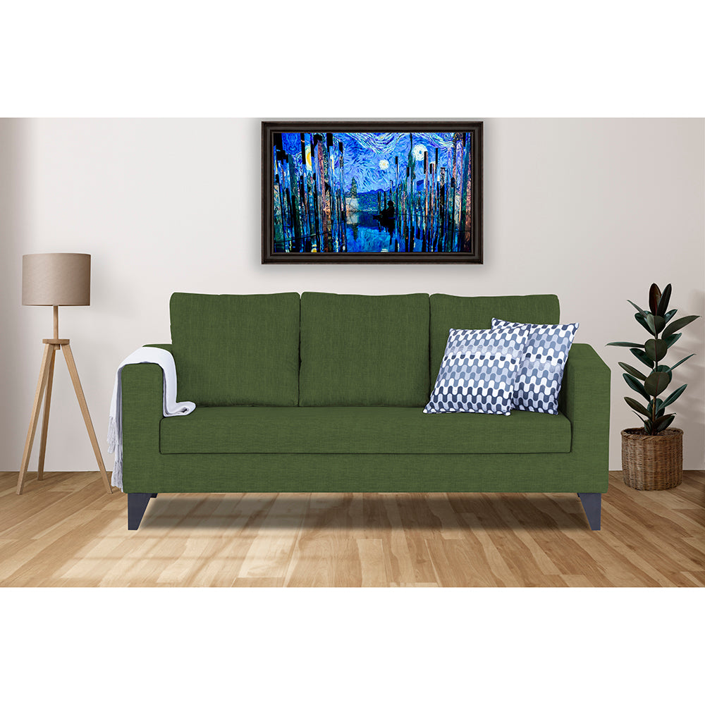 Adorn India Hallton Plain 3 Seater Wood Sofa (Green) (3 Year Warranty)