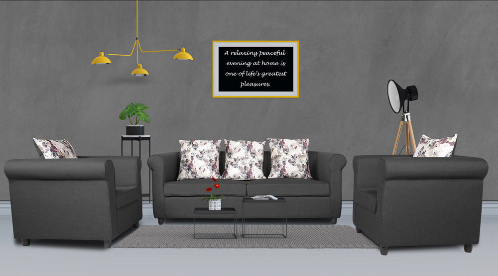 Adorn India Magnum 3-1-1 Sofa Set (Dark Grey)