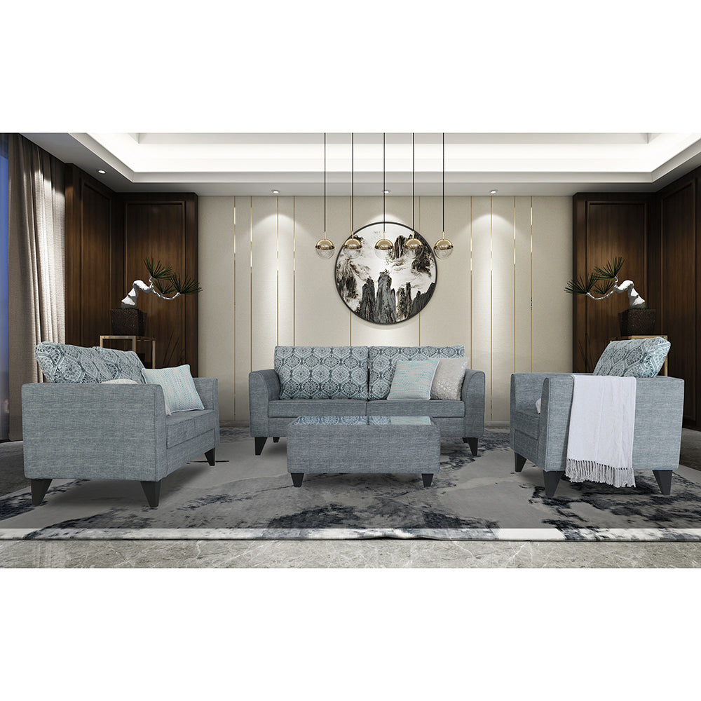 Adorn India Cortina Damask 3+2+1 6 Seater Sofa Set with Centre Table (Grey) Modern