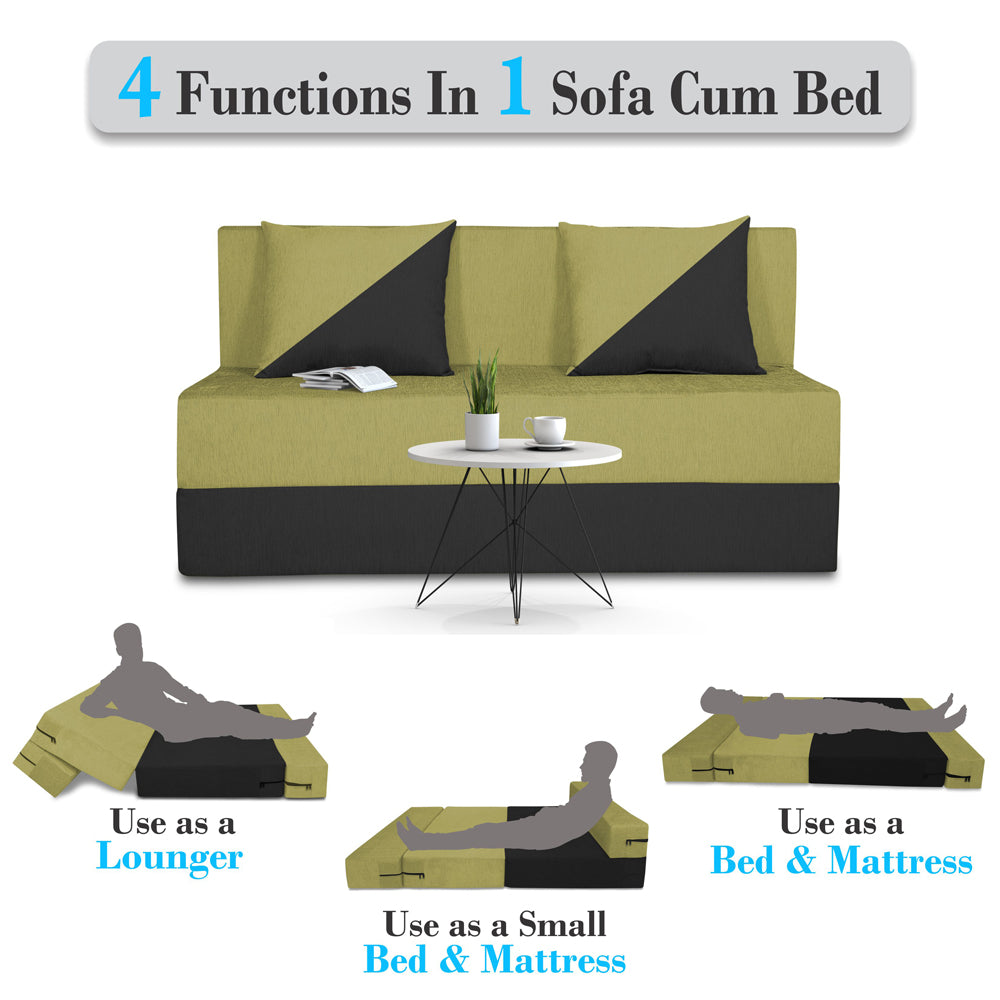 Adorn India Easy Desmond 2 Seater Sofa Cum Bed 4 x 6 (Green & Black) (1 Year Warranty)