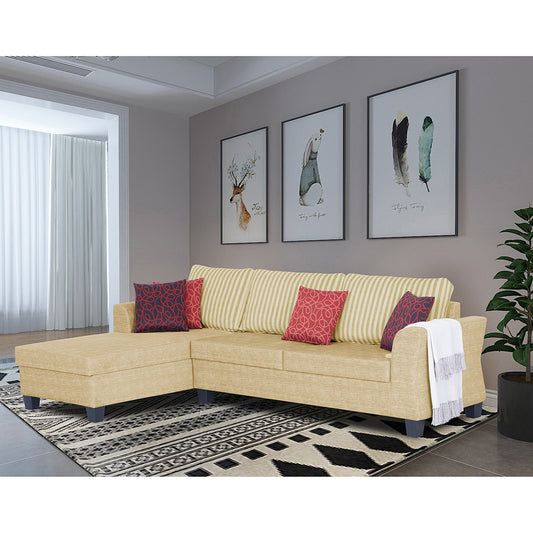 Adorn India Alexia Plus L Shape 5 Seater Sofa Set Stripes (Left Hand Side) (Beige)