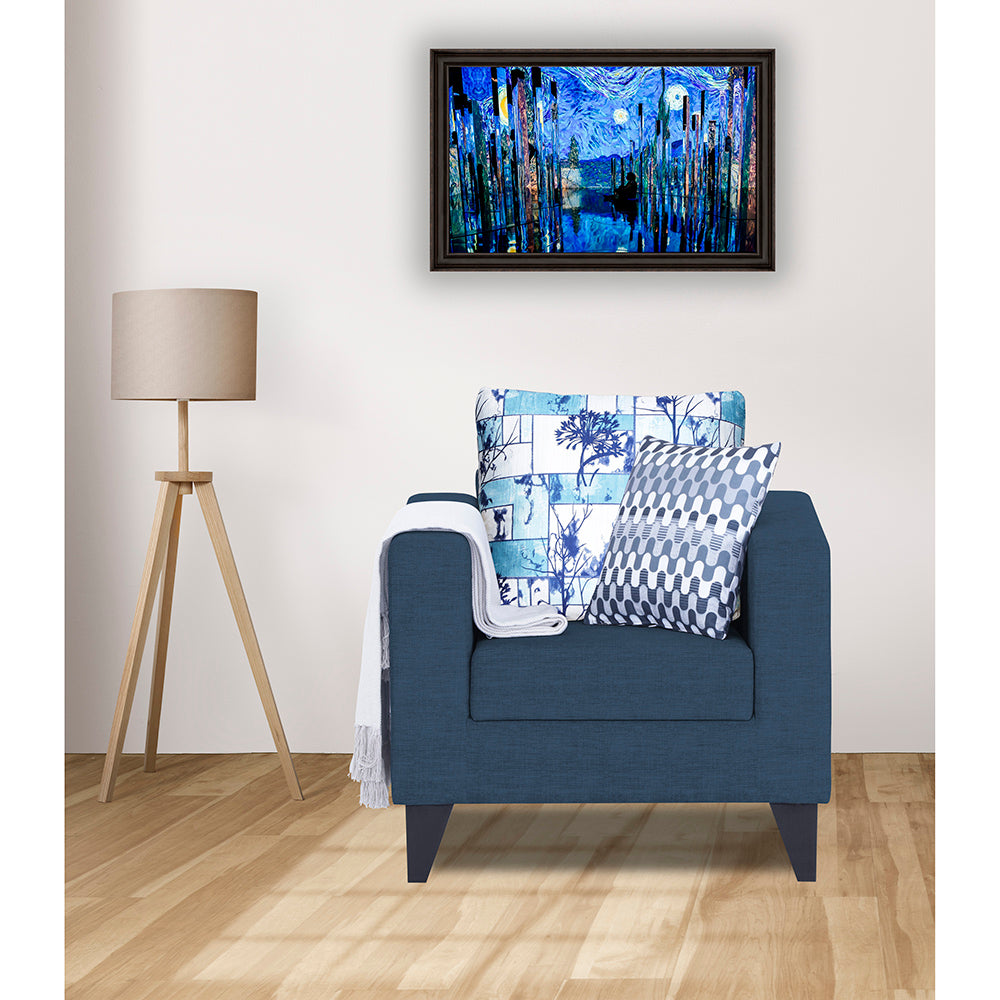 Adorn India Hallton Digitel Print 1 Seater Sofa (Blue) (3 Year Warranty)