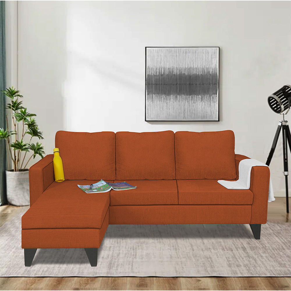 Adorn India Chandler Plain L Shape 4 Seater Sofa Set (Rust) (3 Year Warranty)
