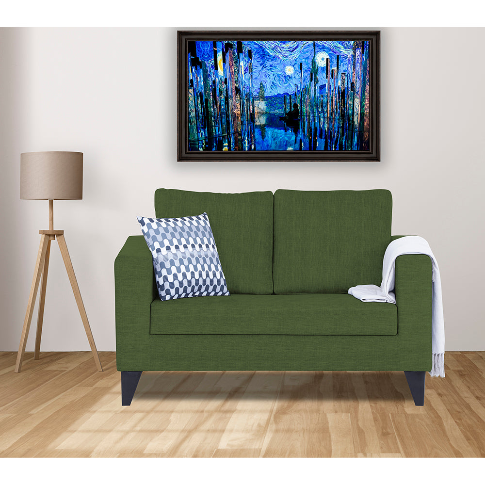 Adorn India Wood Hallton Plain 2 Seater Sofa (Green) (3 Year Warranty)