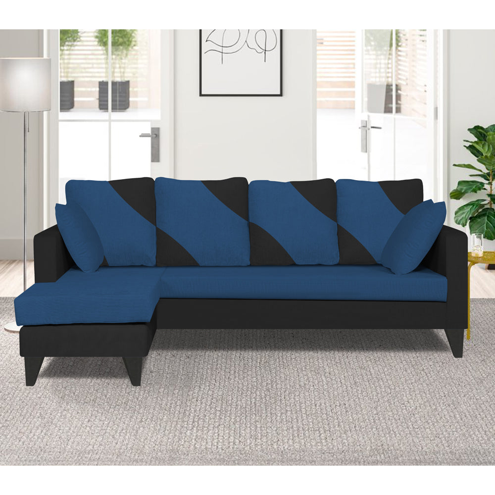 Adorn India Denver L Shape 5 Seater Sofa Set (Left Hand Side) (Blue & Black)