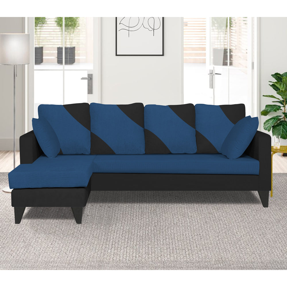 Adorn India Denver L Shape 5 Seater Sofa Set LHS (Blue & Black) (3 Year Warranty)